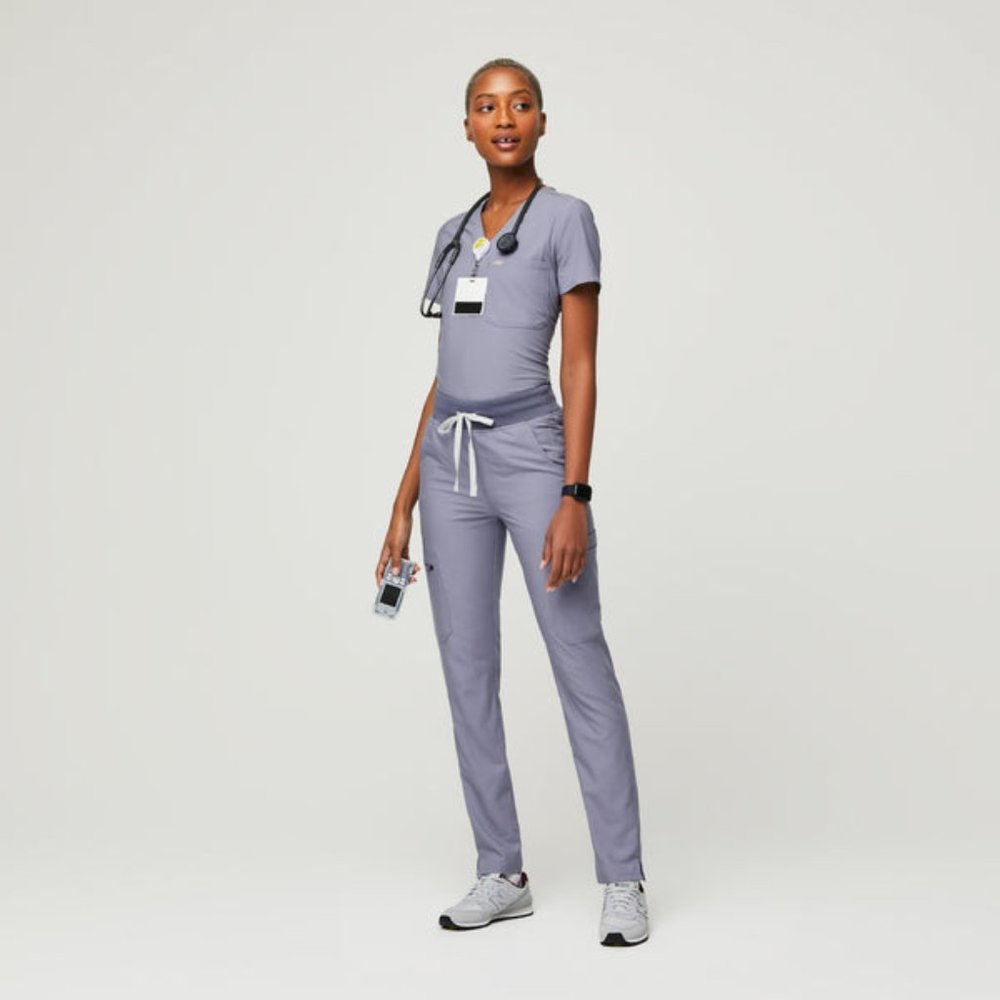 Figs Vapor Blue Space Dye Scrub Set, Small S Catarina and High Waisted Yola